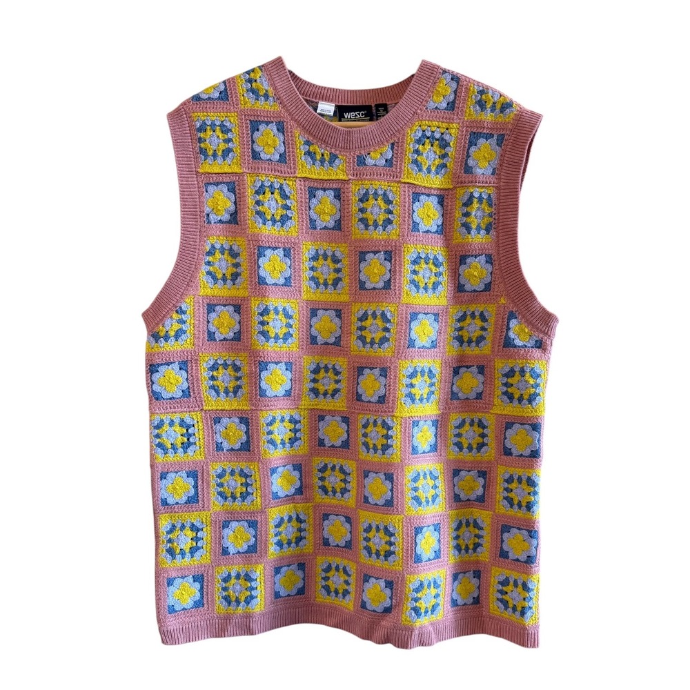 Unisex‎ Adult Patchwork Crochet Floral Granny Square Sweater Vest (Men-M/Wm L)